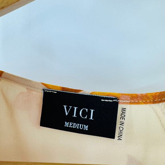 VICI Beige Floral Ruffle Maxi Dress Women’s Size Medium Boho Flutter Sleeve - Picture 3 of 10